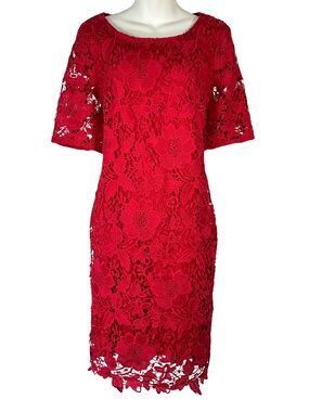 Trulli Red Floral‎ Lace Sheath Dress Short Sleeve Size in Discription